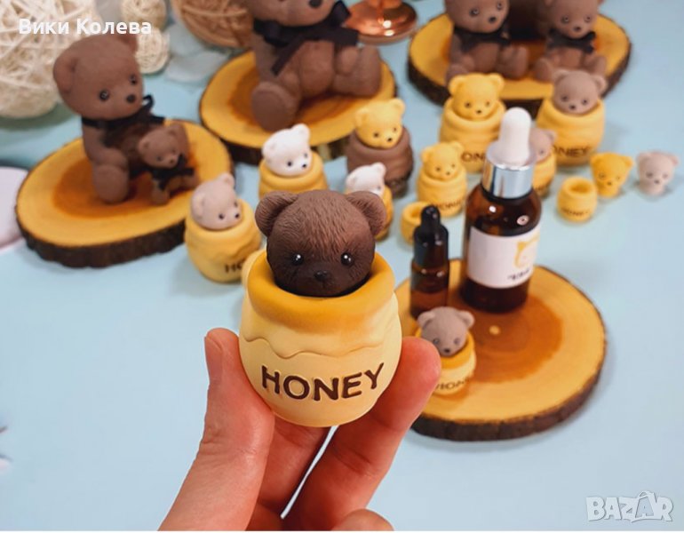 Силиконова форма – 3D плюшено мече каца с мед, снимка 1