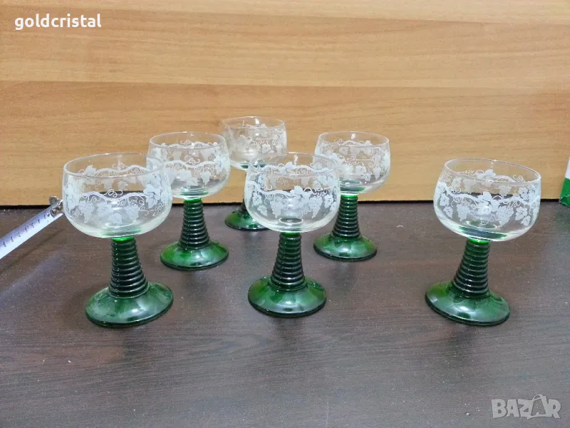 ретро стъклени чаши зелено столче , снимка 1