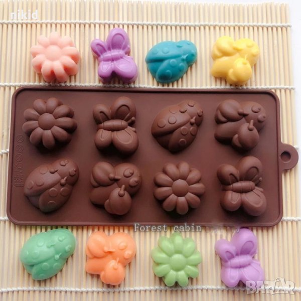 Калинка пчела пеперуда цвете маргаритка силиконов молд форма шоколад бонбони фондан гипс, снимка 1