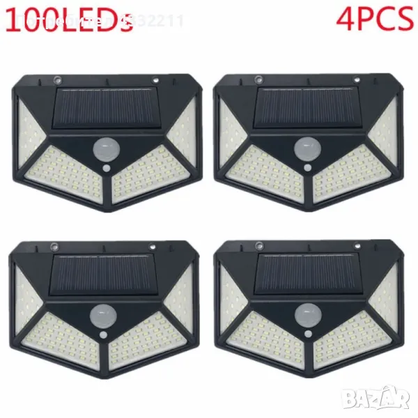 Промоция - 4 Броя  Водоустойчиви Соларни лампи 100LED  "Датчик за движение, снимка 1