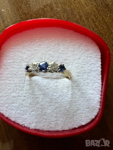 Златен пръстен със сапфири и брилянти, снимка 1