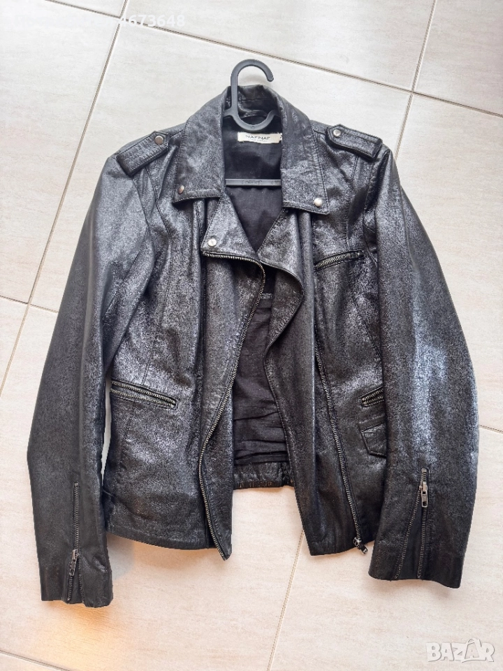 Naf Naf Дамско кожено яке, Естествена кожа, Черно, 36 EU, снимка 1