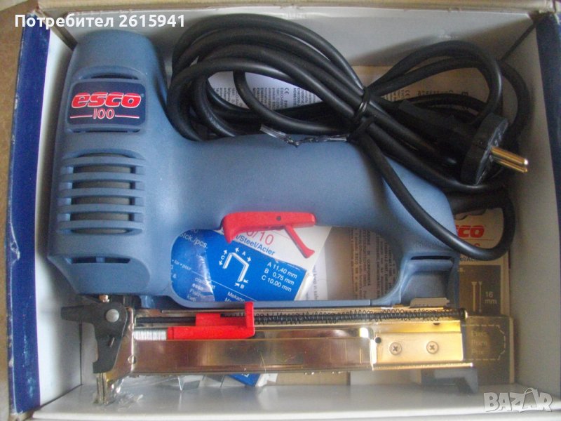НОВ Ел.Такер Професионален ESCO 100-Скоби 8-20мм/Пирони 16-20мм-Пълен Комплект-Made in ITALY, снимка 1