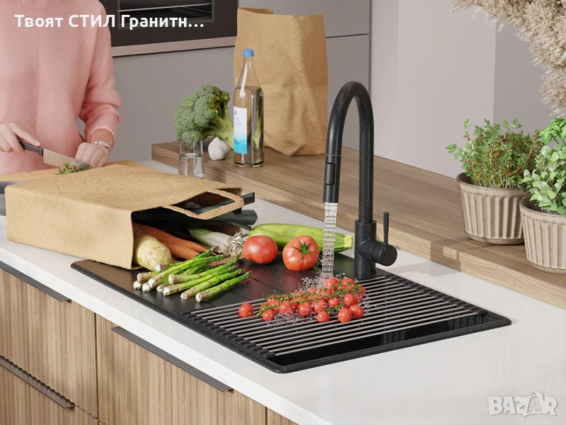 Графит кухненска гранитна мивка Копенхаген 780х500 Top 45, снимка 1
