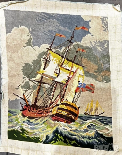 РЪЧНО УШИТ ГОБЛЕН МАЛКАТА ФРЕГАТА, снимка 1