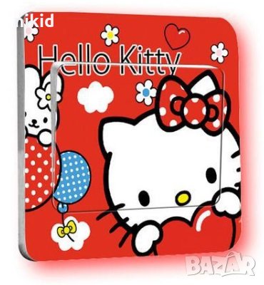 hello kitty Коте Кити червен фон стикер за контакт ключ на лампа копчето, снимка 1
