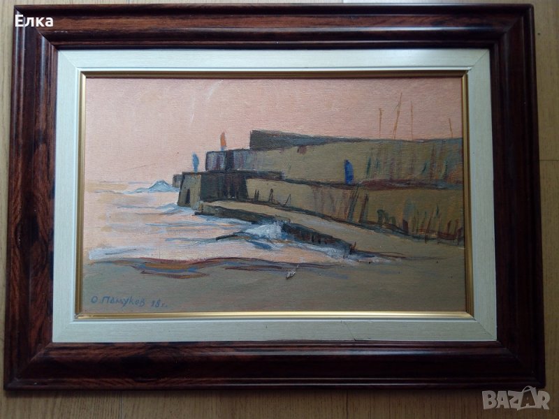 Картина масло Вълнолома Дъждовен ден, снимка 1