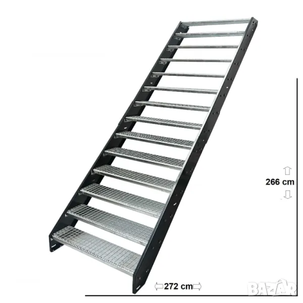Премиум решетъчни стоманена стълба поцинкована 266cm, снимка 1