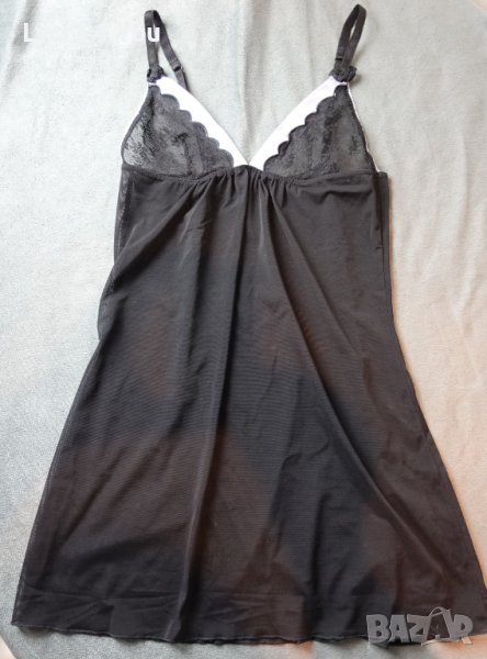 S черна тюлена нощничка с дантелени меки чашки, снимка 1