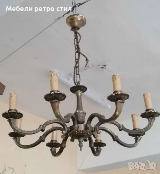 Красив масивен абажур от Месинг - 8 лампи. Подходящ за вашата всекидневна, трапезария или вила. , снимка 1