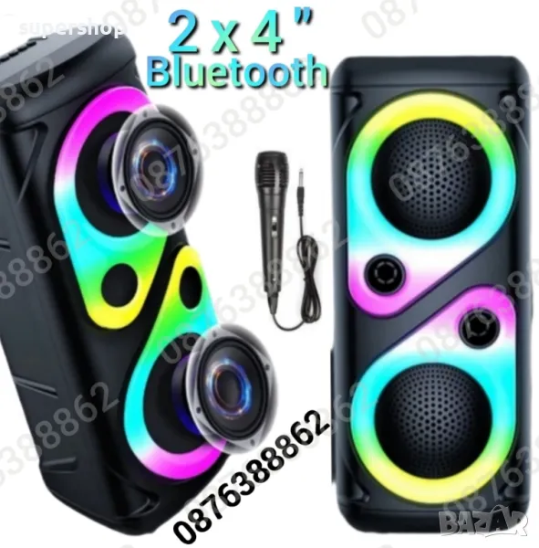 ПРОМО! Bluetooth Тонколона 2х4”, с микрофон и динамични RGB ефекти, снимка 1