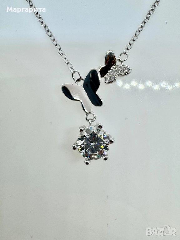 Сребърно колие с мойсанит (диамант) 1 карат, снимка 1