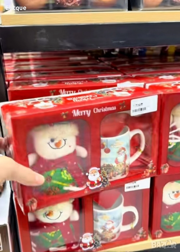 Празничен подаръчен комплект с чаша, лъжичка и снежен човек – готов за подаряване, снимка 1