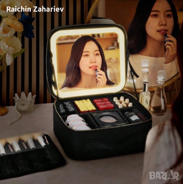 Голяма козметична чанта с LED огледало – стил, организация и удобство навсякъде, снимка 1
