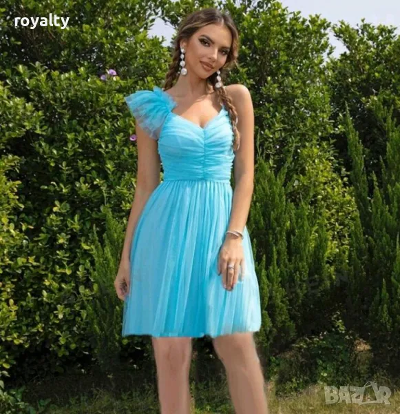 Дамска синя рокля от тюл, снимка 1