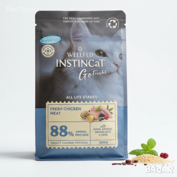 Пълноценна и Балансирана Храна за Котки - 0.3кг/1.8кг - Пилешко месо - All Life Stages - Wellfed, снимка 1