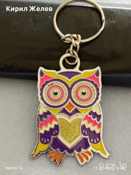 Метален ключодържател с дизайн на бухал 🦉 изобразен в ярки цветове подходящ аксесоар за раници 32532, снимка 1