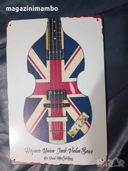 HOFNER Union Jack Violin Bass-Sir Paul McCartney-метална табела(плакет), снимка 1