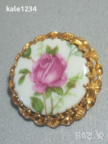 Брошка. Ръчно рисуван порцелан. Ретро. Украшение. , снимка 4 - Антикварни и старинни предмети - 39613257