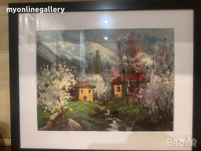 Стара картина Стоян Кирязов масло на картон, снимка 7 - Картини - 53204103