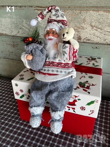 Голям Дядо Коледа 40см с плюшено Мече и торба