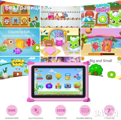 Нов розов Android таблет за деца 3–7 г. с образователни приложения и игри, снимка 4 - Таблети - 51726369