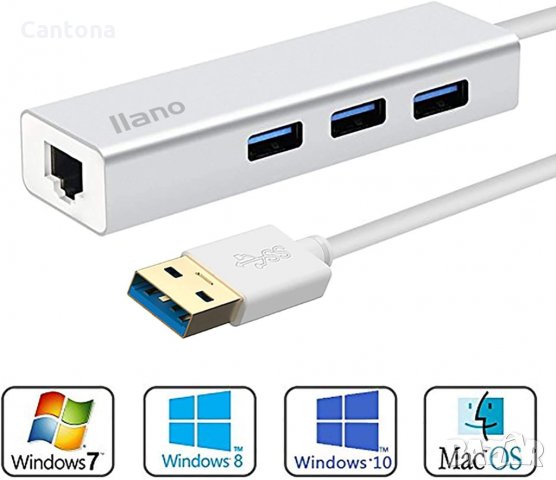 Nllano USB-A 3.0 към Ethernet 10/100/1000 RJ45 Ethernet LAN, 3 x USB 3.0 порта, снимка 5 - Други - 34749443