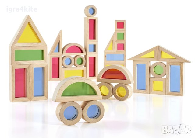 НАМАЛЕНИЯ Rainbow Wood Blocks 40 части. Луксозен светещ дървен конструктор , снимка 8 - Образователни игри - 36540957