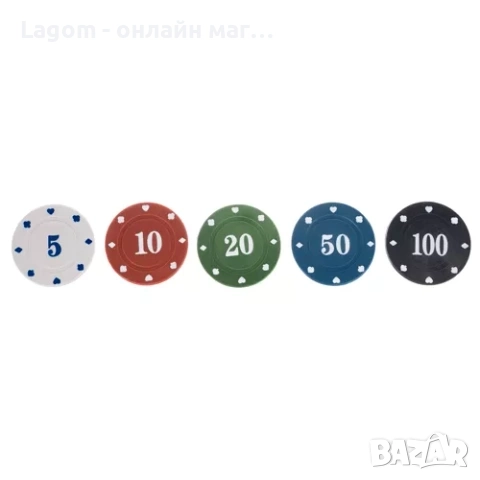 Комплект за покер Texas Hold'em, 200 чипа, 2 пакета карти, подложка за игрална маса, снимка 5 - Настолни игри - 52562419