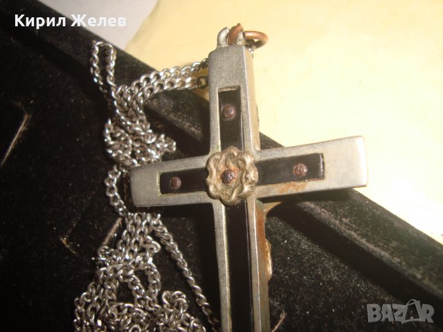 МНОГО СТАР ЙЕРУСАЛИМСКИ КРЪСТ НАГРЪДНО РАЗПЯТИЕ ПОСРЕБРЕНО РЯДКО със СТОМАНЕНА ВЕРИЖКА 21128 , снимка 9 - Антикварни и старинни предмети - 32689668