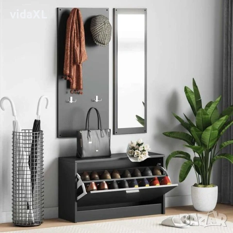 vidaXL 3-в-1 портманто, черен, инженерно дърво(SKU:342571), снимка 2 - Други - 53314476