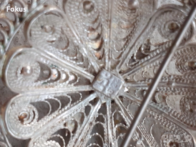 Възрожденски накит сребърна брошка филигран гранулация, снимка 5 - Антикварни и старинни предмети - 53410208