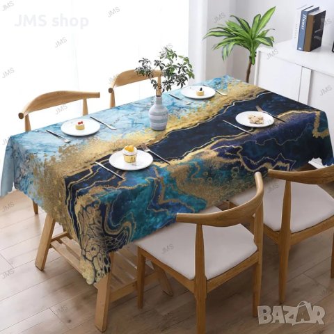 Декоративна покривка за маса със син мрамор със златни ивици, 3размера, снимка 4 - Покривки за маси - 43882148