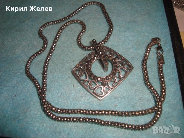 ПОСРЕБРЕН КРАСИВ СЪРЦЕВИДЕН АРТ МЕДАЛЬОН с ИНКРУСТИРАНИ МАРКАЗИТИ и ВИНТИДЖ ВЕРИЖКА 26581, снимка 5 - Колиета, медальони, синджири - 35353274