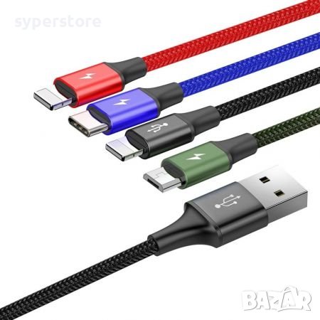 Кабел USB към 2 x Lightning, Micro USB и Type C USB 4 в 1 Baseus CA1T4-A01 1.2m Cable USB 4 in 1, снимка 2 - USB кабели - 38581649
