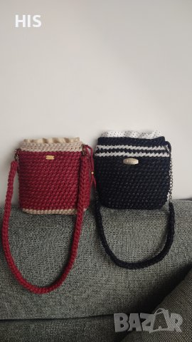 Луксозни плетени дамски чанти, ръчно изработени, с дълга дръжка за през рамо, бордо, снимка 6 - Чанти - 40479121