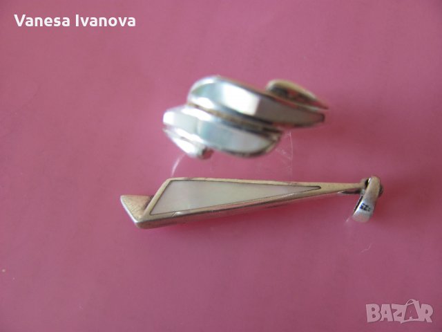 Сребърен пръстен и висулка със седеф комплект , снимка 4 - Пръстени - 28183990