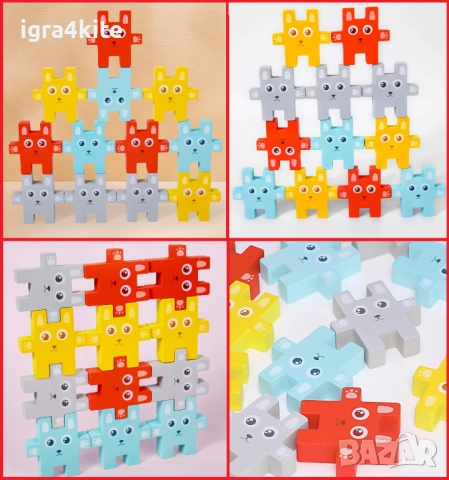 Забавна логическа Дървена игра Дженга Зайчета - тетрис, снимка 3 - Образователни игри - 52157896