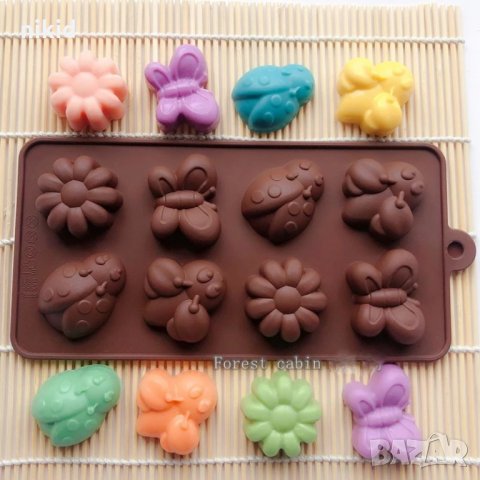 Калинка пчела пеперуда цвете маргаритка силиконов молд форма шоколад бонбони фондан гипс