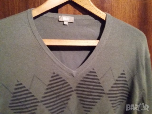 Мъжки пуловер сивозелен тънък трикотаж на ромбоиди L-ХL, снимка 3 - Пуловери - 33341288