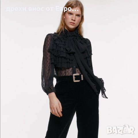 ZARA Черна риза XS, снимка 3 - Ризи - 40526866