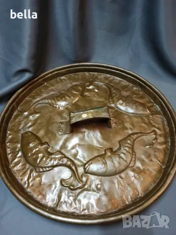 ОГРОМЕН СТАР МЕДЕН ПОДНОС,ДР С РИБИ РЪЧ.ИЗРАБОТКА, снимка 2 - Антикварни и старинни предмети - 48041381