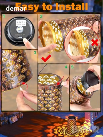 Moman Соларен метален фенер с декоративна светлина за градина или балкон - 2 бр., снимка 5 - Соларни лампи - 43583358