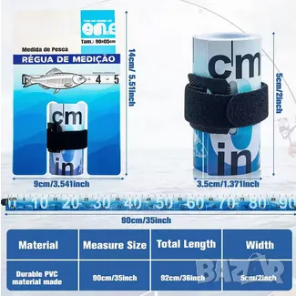 Водоустойчив линийка за измерване на рибата 90 см/35 инча Сгъваема измервателна лента за риболов , снимка 6 - Екипировка - 48495836