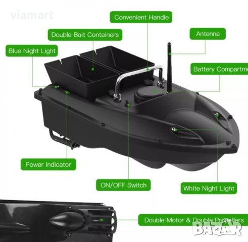 Лодка за стръв с дистанционно Flytec D13C 5200 mAh, Два контейнера, снимка 9 - Стръв и захранки - 50526395