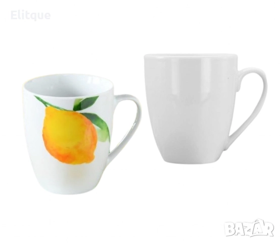 Комплект от 2 порцеланови чаши - Изчистено бяло или лимон върху бяло, снимка 9 - Чаши - 52657460