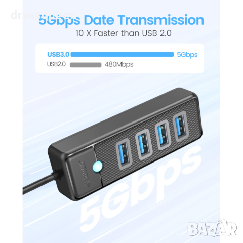 3997 4-портов USB HUB 3.0 с Висока Скорост 5Gbps, снимка 11 - Друга електроника - 44906664