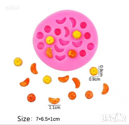 Мини мандарина мандарини портокал резе резени силиконов молд форма фондан смола декор, снимка 1