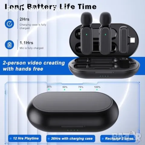 Нов Безжичен лавалиер микрофон с шумопотискане и дълъг живот на батерията, снимка 7 - Микрофони - 47278472