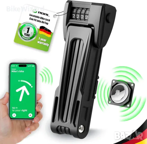 RBRL ключалка за велосипеди Сгъваема ключалка / катинар 90 см.  с държач за  AirTag НОВО, снимка 1
